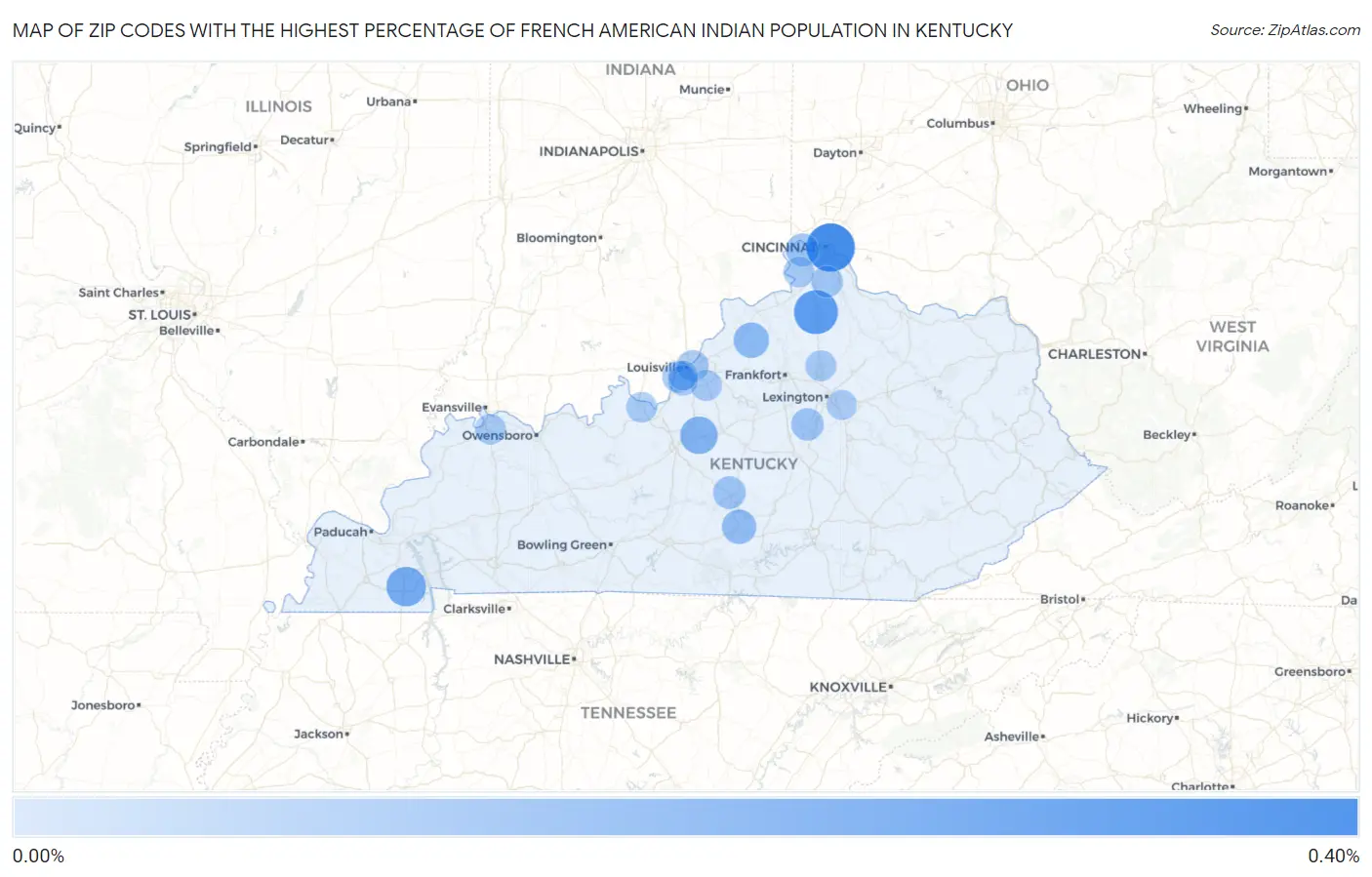 Zip Codes with the Highest Percentage of French American Indian Population in Kentucky Map