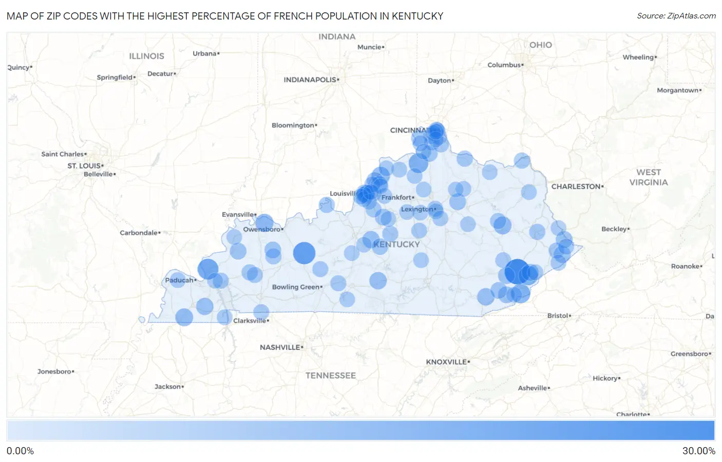 Zip Codes with the Highest Percentage of French Population in Kentucky Map