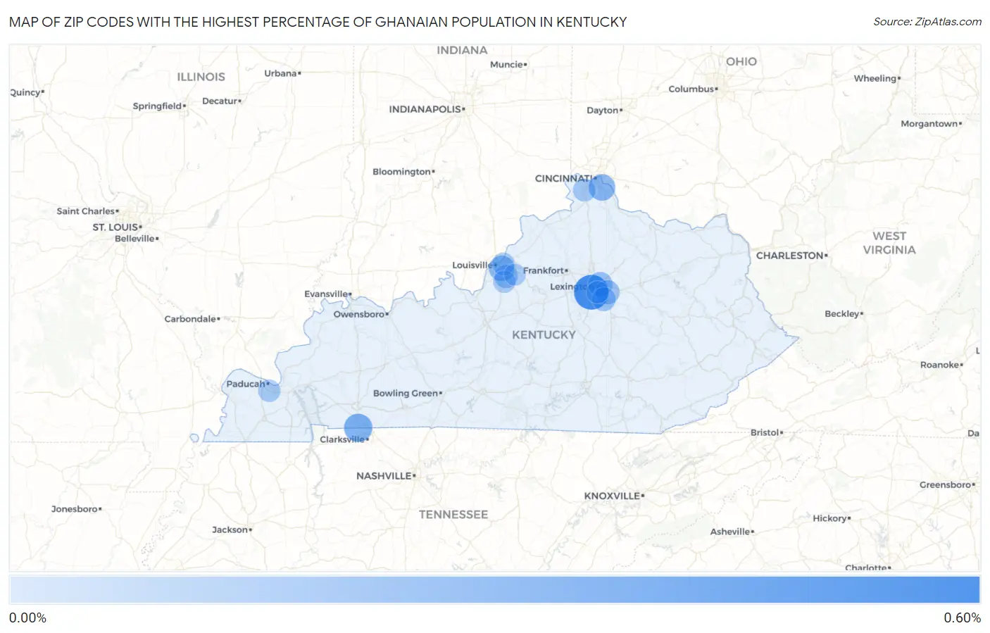 Zip Codes with the Highest Percentage of Ghanaian Population in Kentucky Map