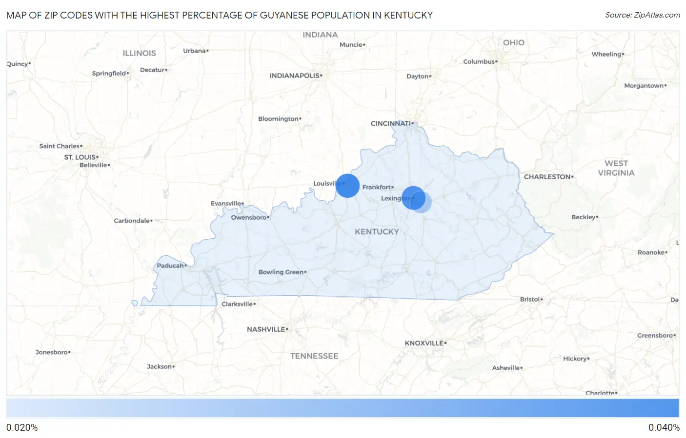 Zip Codes with the Highest Percentage of Guyanese Population in Kentucky Map