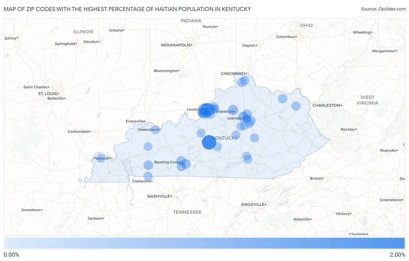 Zip Codes with the Highest Percentage of Haitian Population in Kentucky Map