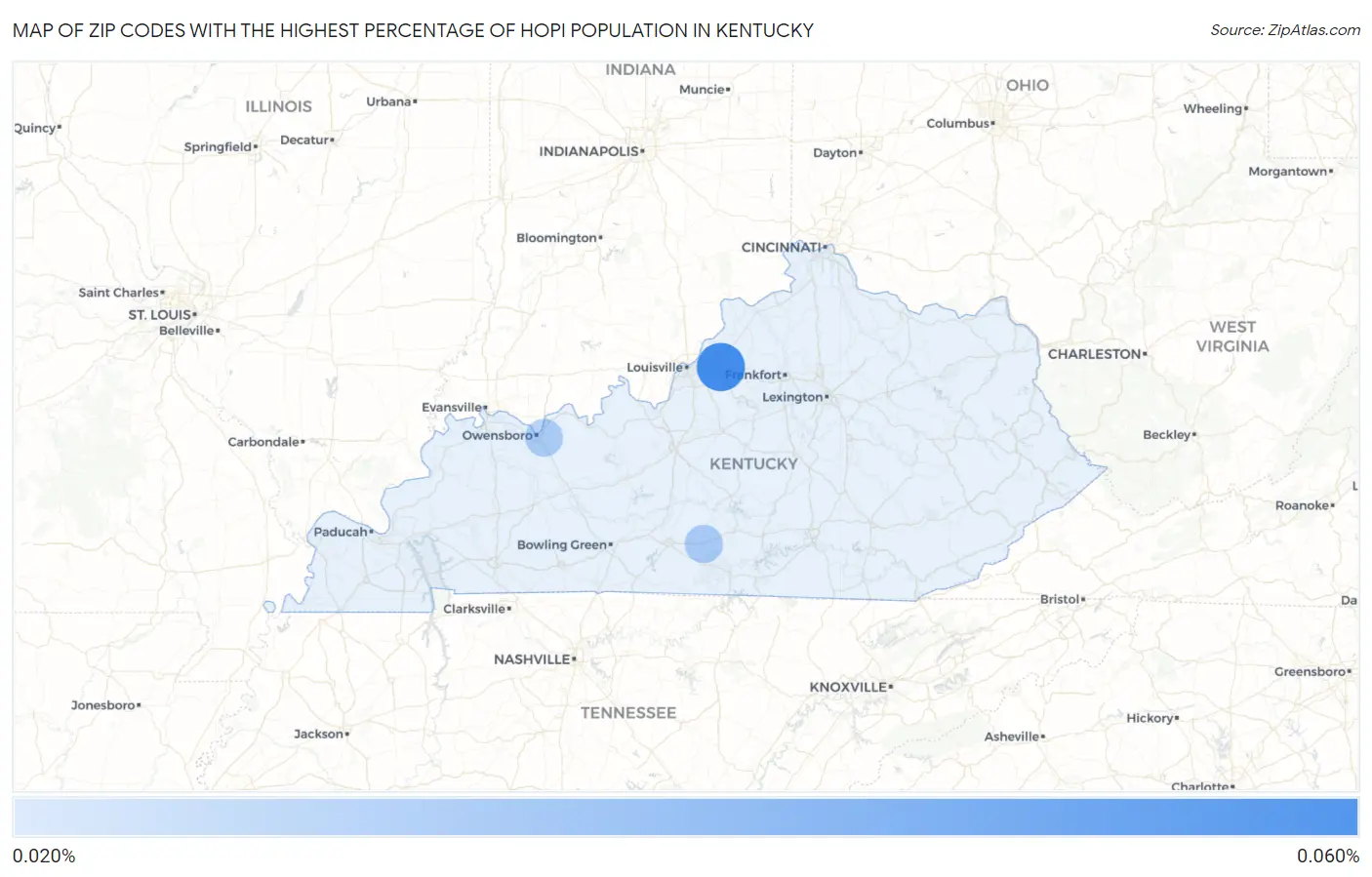 Zip Codes with the Highest Percentage of Hopi Population in Kentucky Map