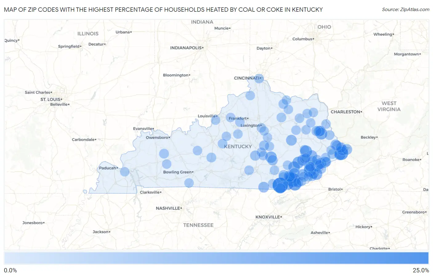 Zip Codes with the Highest Percentage of Households Heated by Coal or Coke in Kentucky Map