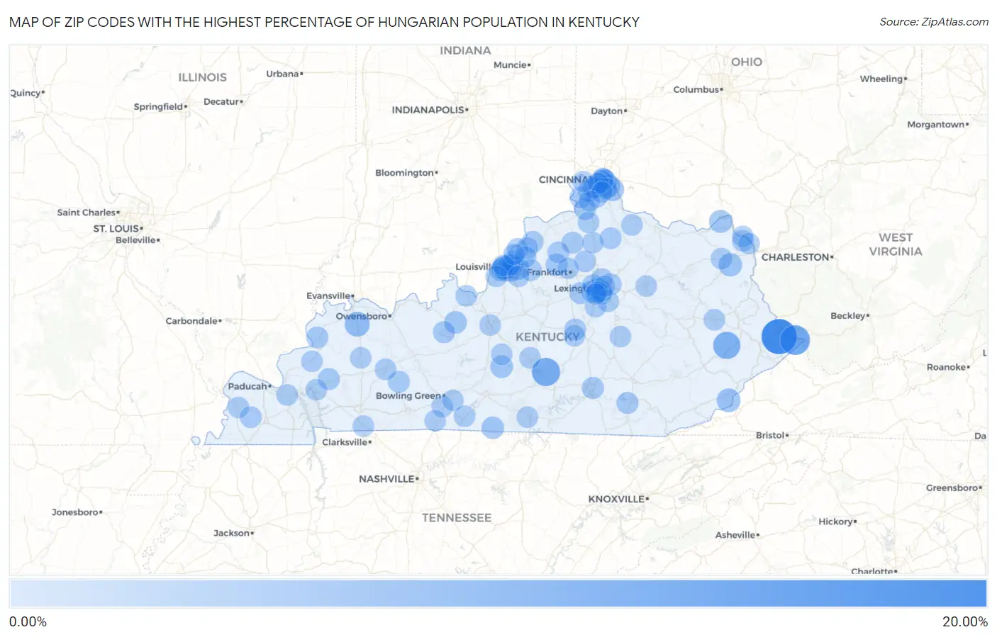 Zip Codes with the Highest Percentage of Hungarian Population in Kentucky Map