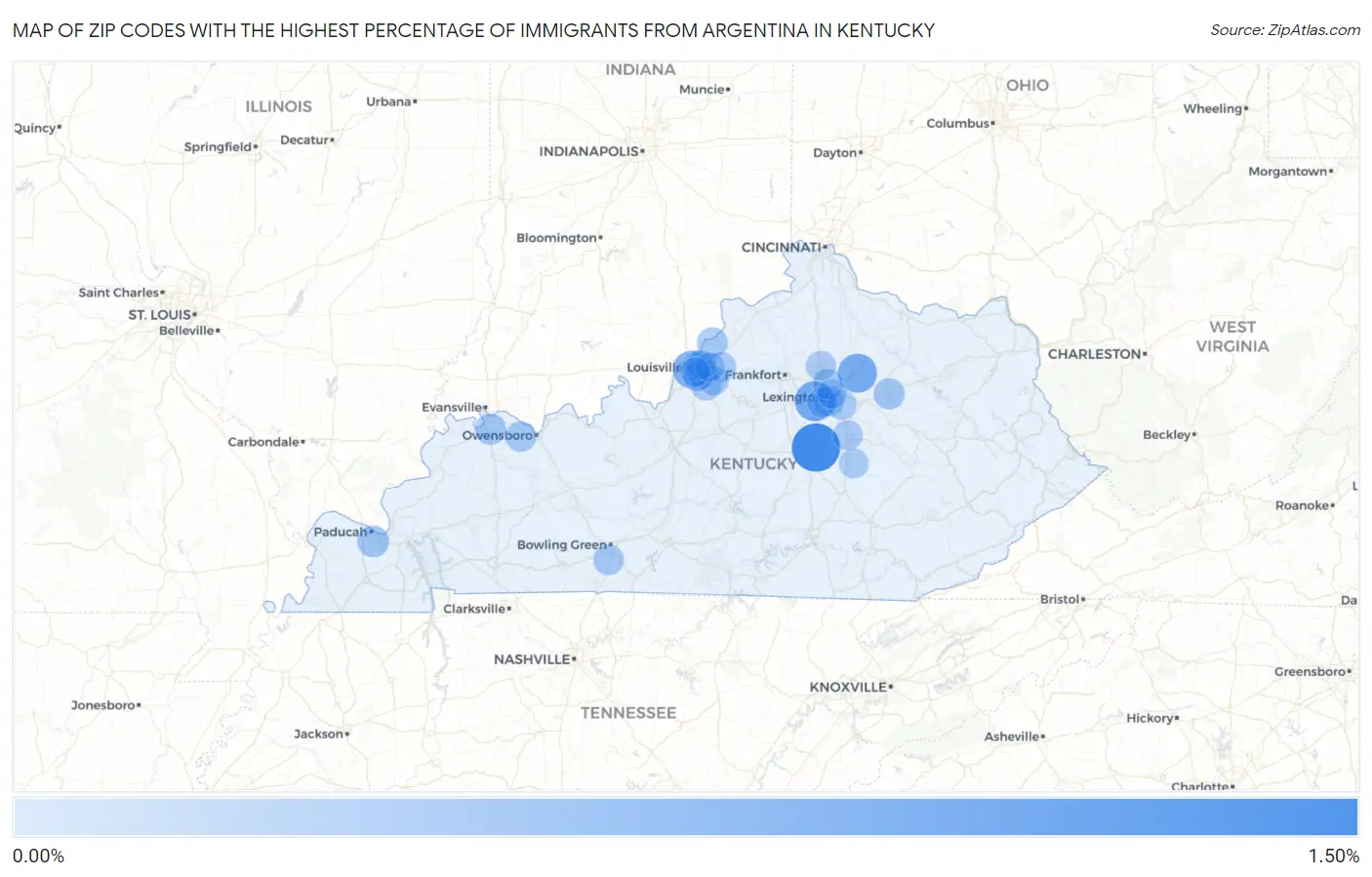 Zip Codes with the Highest Percentage of Immigrants from Argentina in Kentucky Map