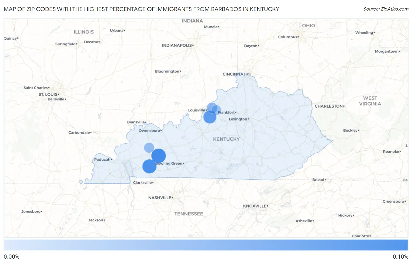 Zip Codes with the Highest Percentage of Immigrants from Barbados in Kentucky Map