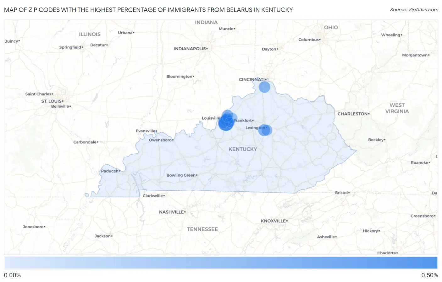 Zip Codes with the Highest Percentage of Immigrants from Belarus in Kentucky Map