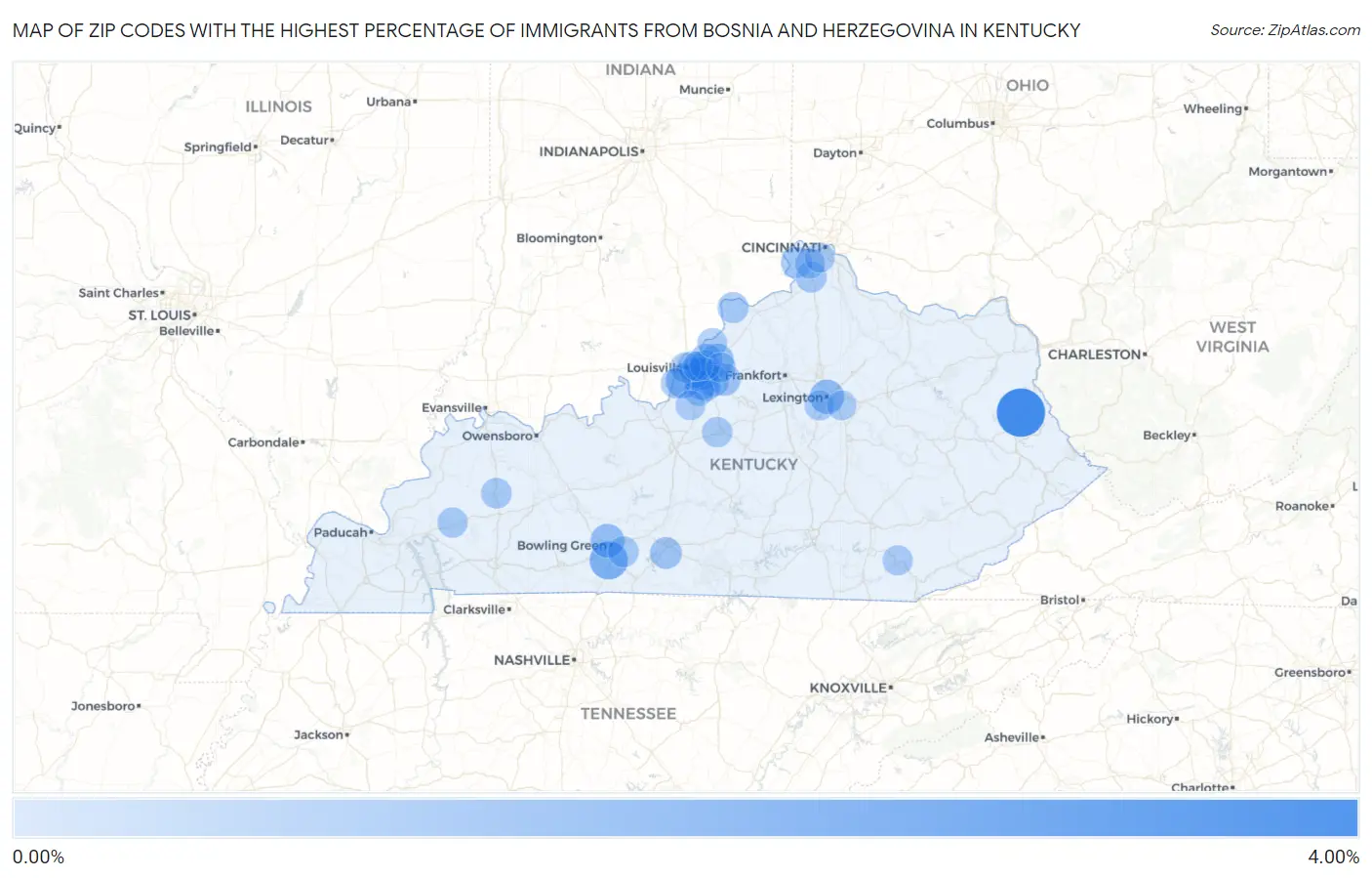 Zip Codes with the Highest Percentage of Immigrants from Bosnia and Herzegovina in Kentucky Map