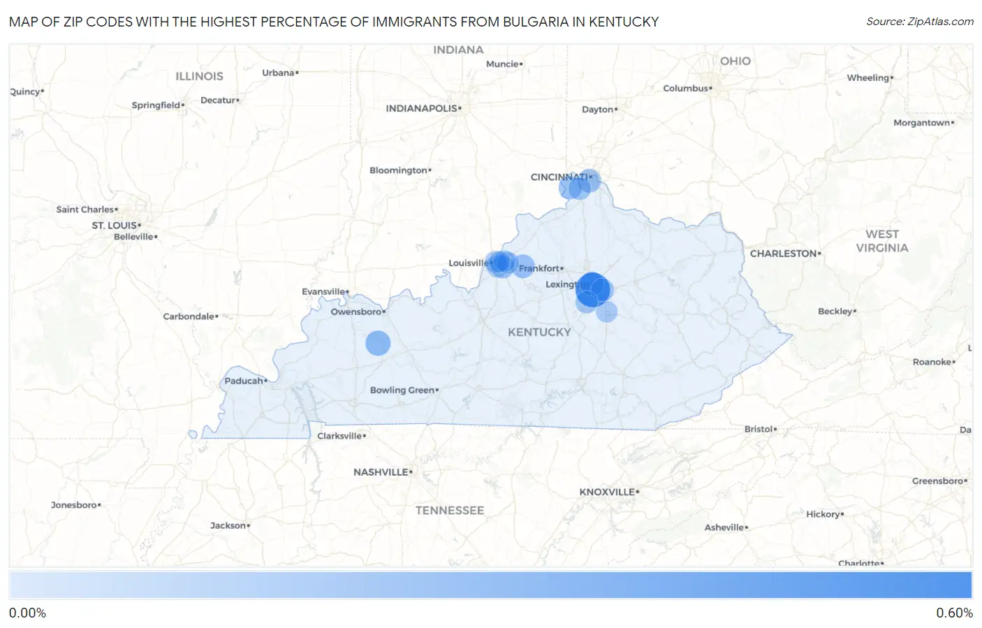 Zip Codes with the Highest Percentage of Immigrants from Bulgaria in Kentucky Map