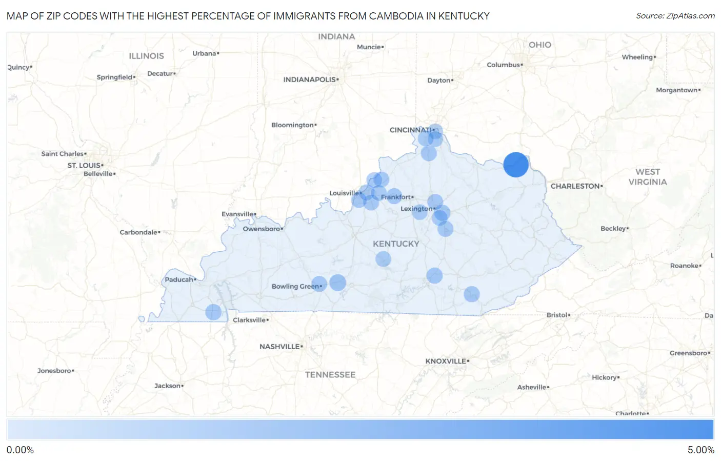 Zip Codes with the Highest Percentage of Immigrants from Cambodia in Kentucky Map