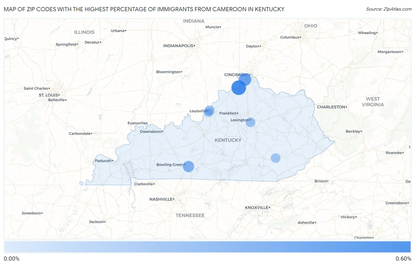 Zip Codes with the Highest Percentage of Immigrants from Cameroon in Kentucky Map