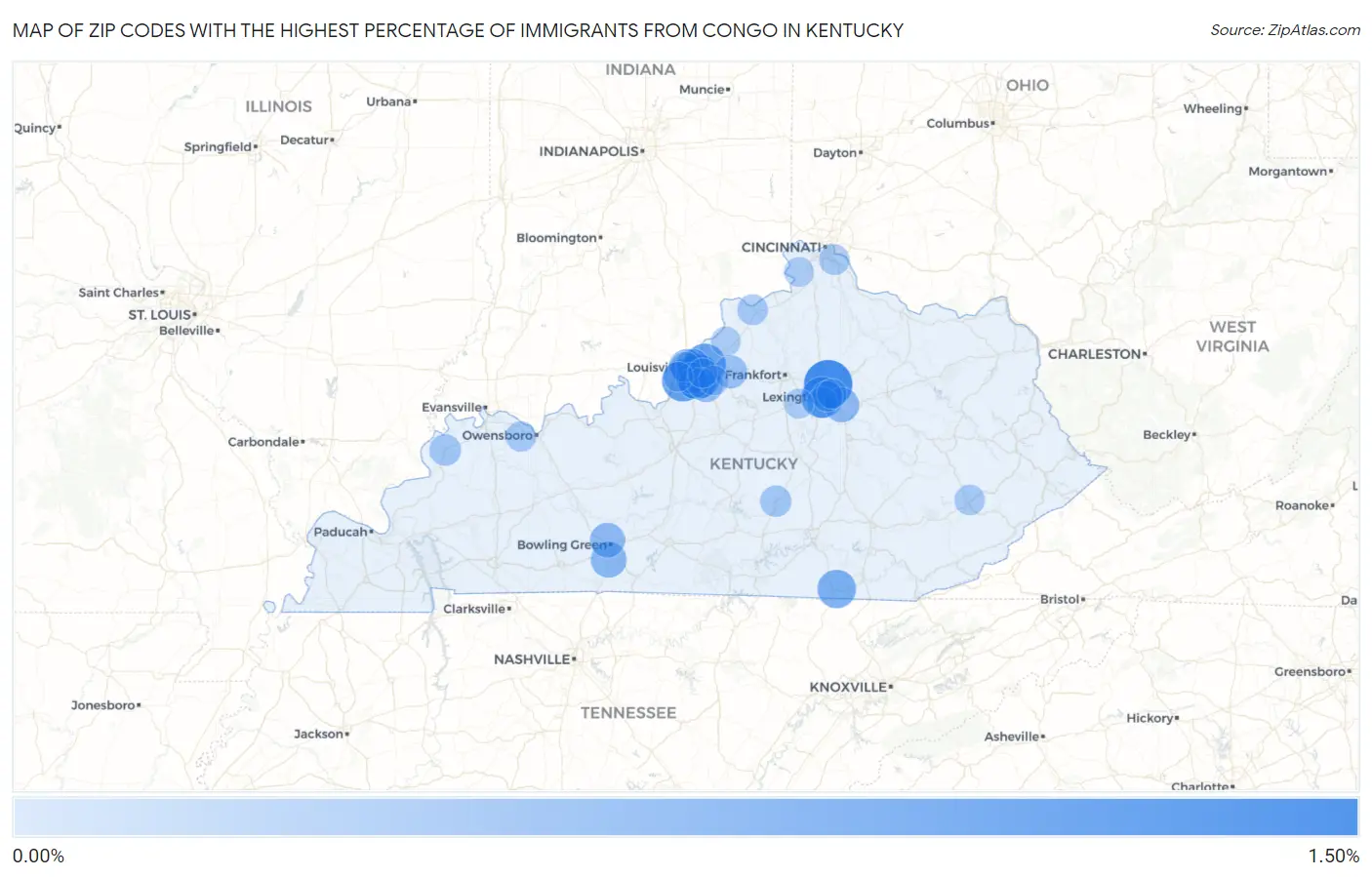 Zip Codes with the Highest Percentage of Immigrants from Congo in Kentucky Map