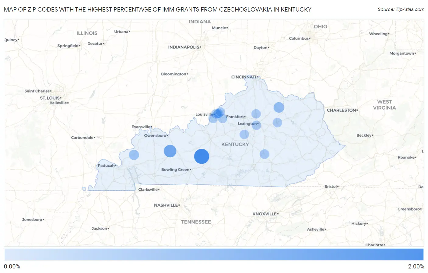 Zip Codes with the Highest Percentage of Immigrants from Czechoslovakia in Kentucky Map