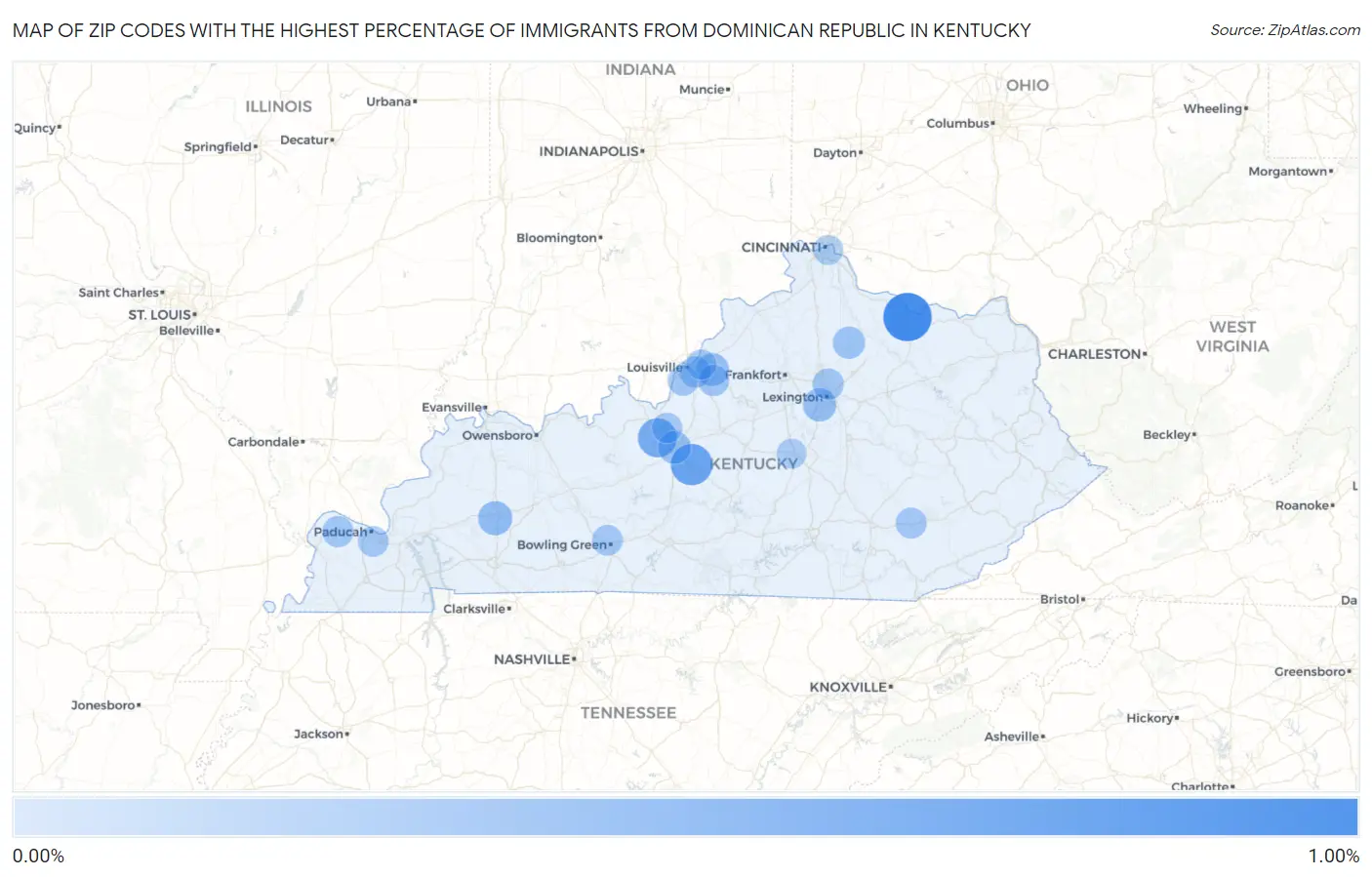 Zip Codes with the Highest Percentage of Immigrants from Dominican Republic in Kentucky Map