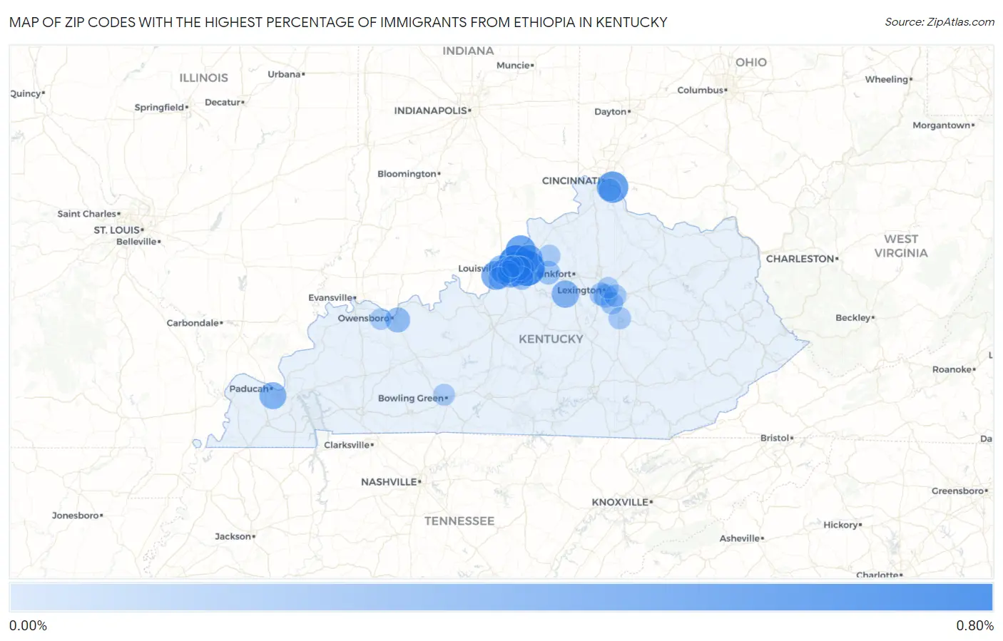 Zip Codes with the Highest Percentage of Immigrants from Ethiopia in Kentucky Map