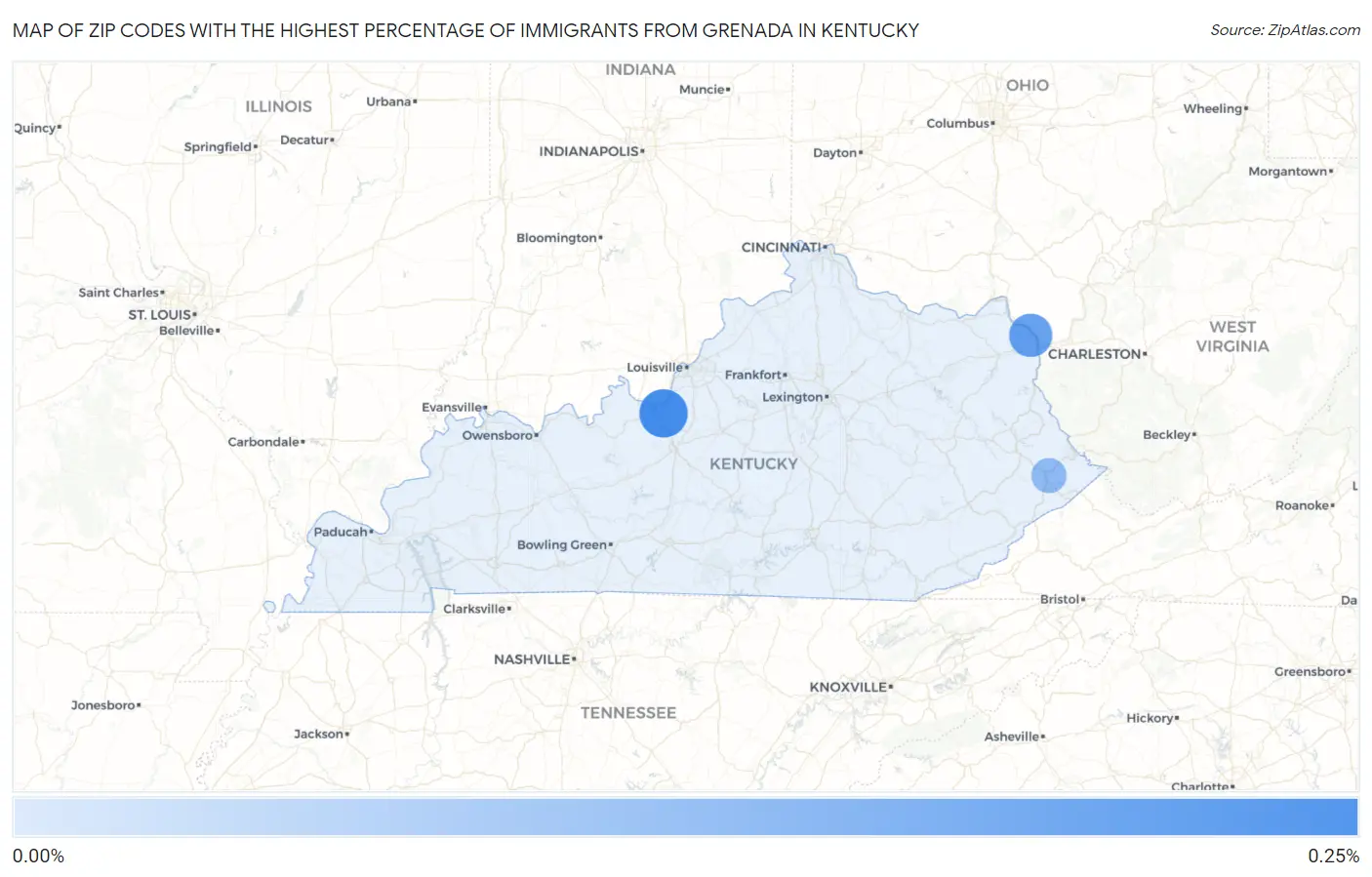 Zip Codes with the Highest Percentage of Immigrants from Grenada in Kentucky Map
