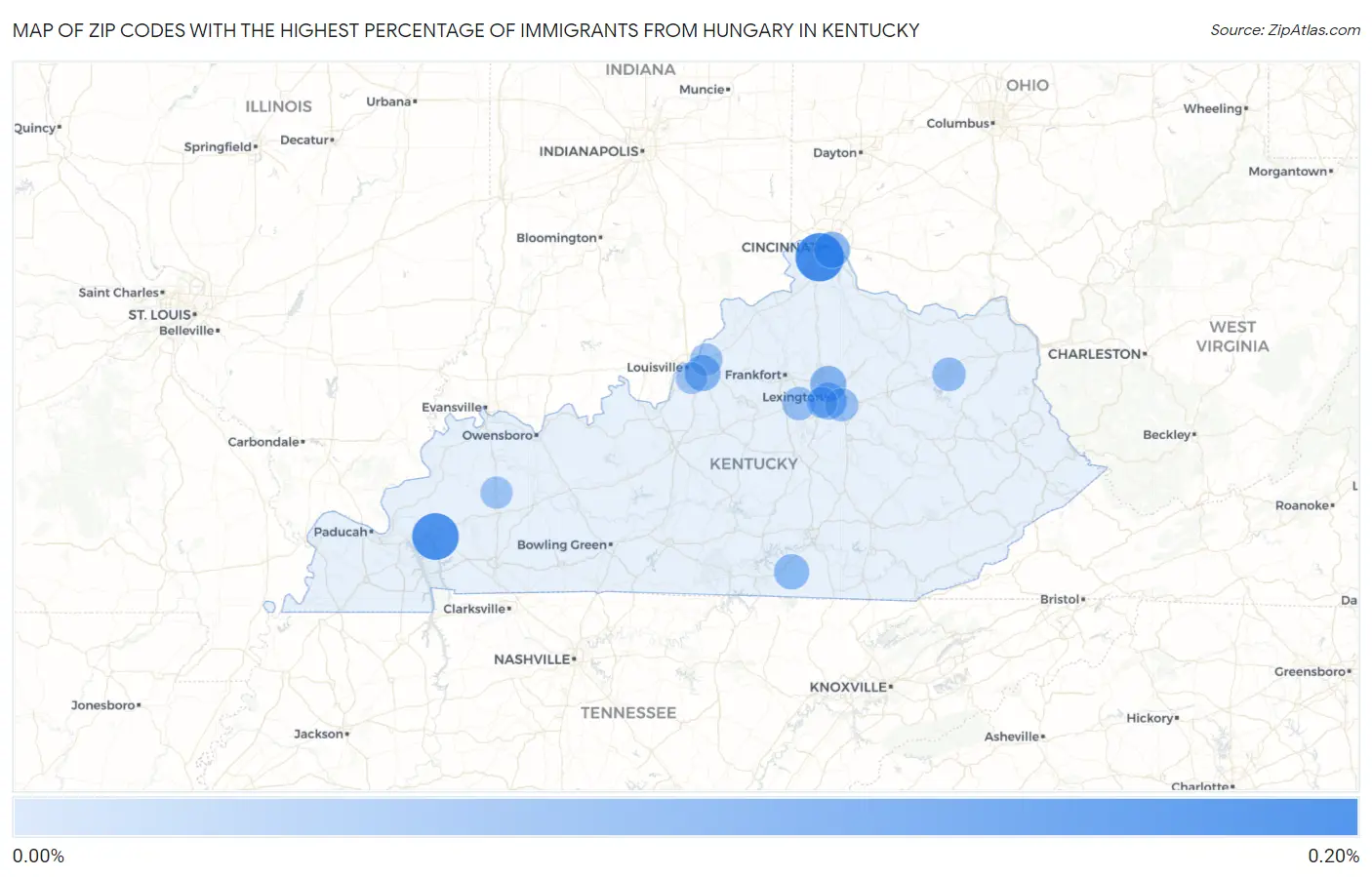 Zip Codes with the Highest Percentage of Immigrants from Hungary in Kentucky Map