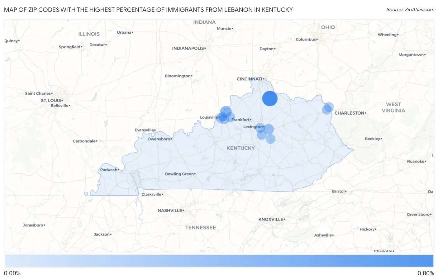 Zip Codes with the Highest Percentage of Immigrants from Lebanon in Kentucky Map