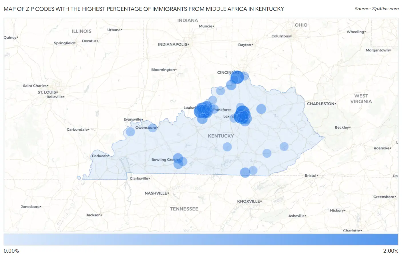 Zip Codes with the Highest Percentage of Immigrants from Middle Africa in Kentucky Map