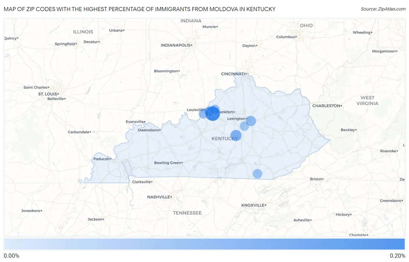 Zip Codes with the Highest Percentage of Immigrants from Moldova in Kentucky Map