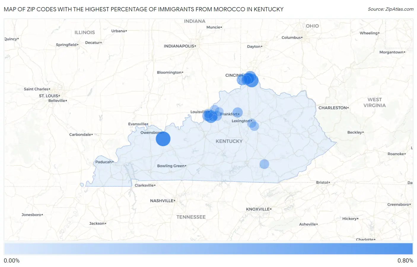 Zip Codes with the Highest Percentage of Immigrants from Morocco in Kentucky Map