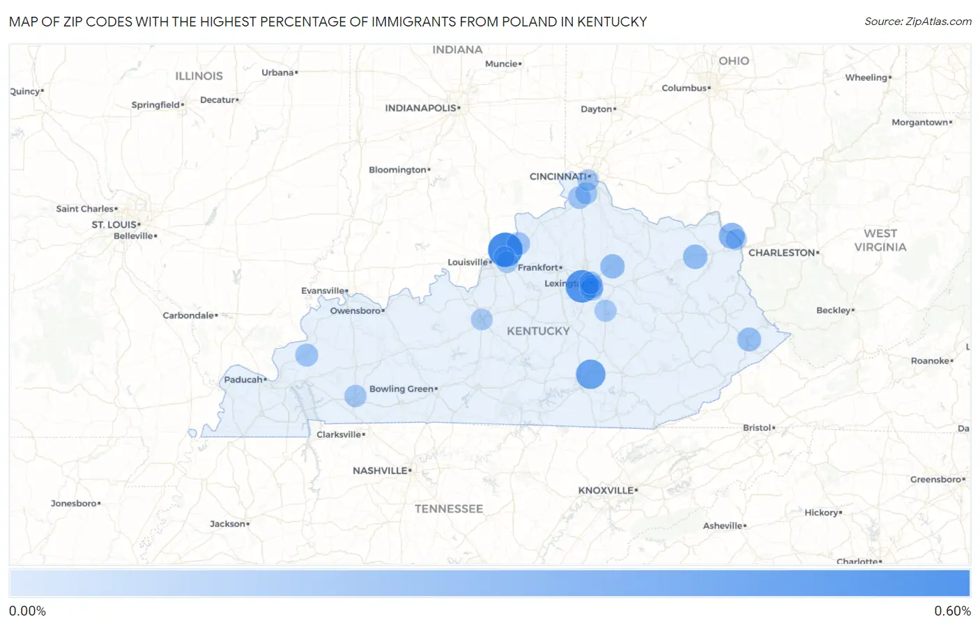 Zip Codes with the Highest Percentage of Immigrants from Poland in Kentucky Map