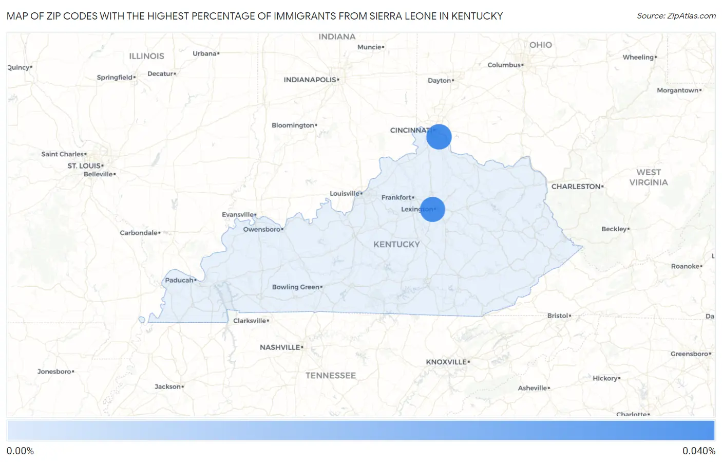 Zip Codes with the Highest Percentage of Immigrants from Sierra Leone in Kentucky Map
