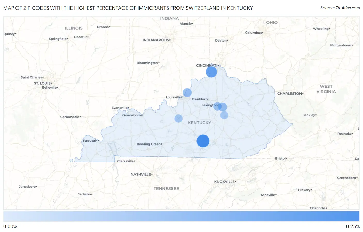 Zip Codes with the Highest Percentage of Immigrants from Switzerland in Kentucky Map