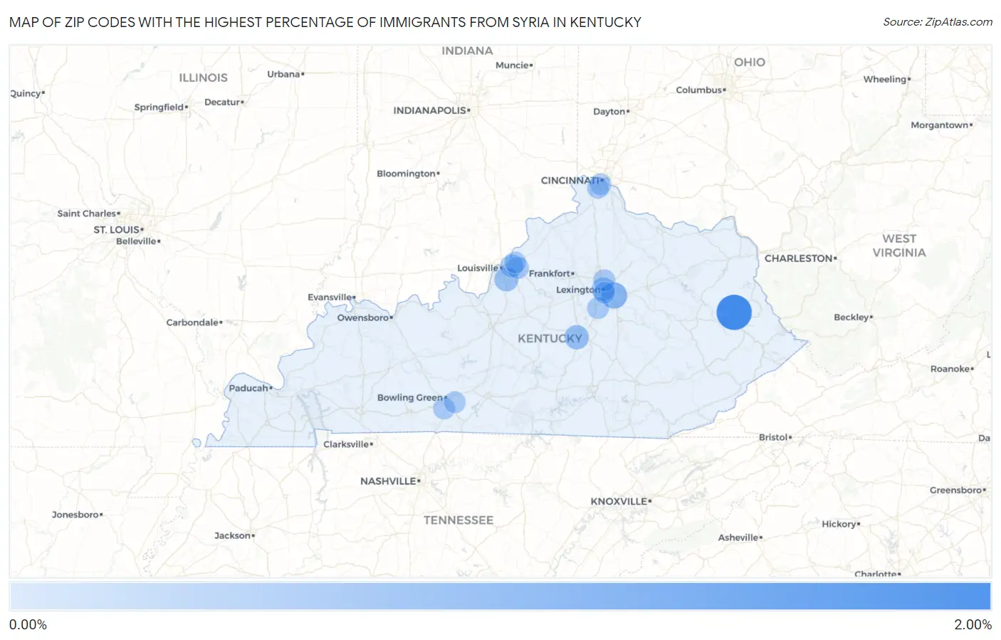 Zip Codes with the Highest Percentage of Immigrants from Syria in Kentucky Map