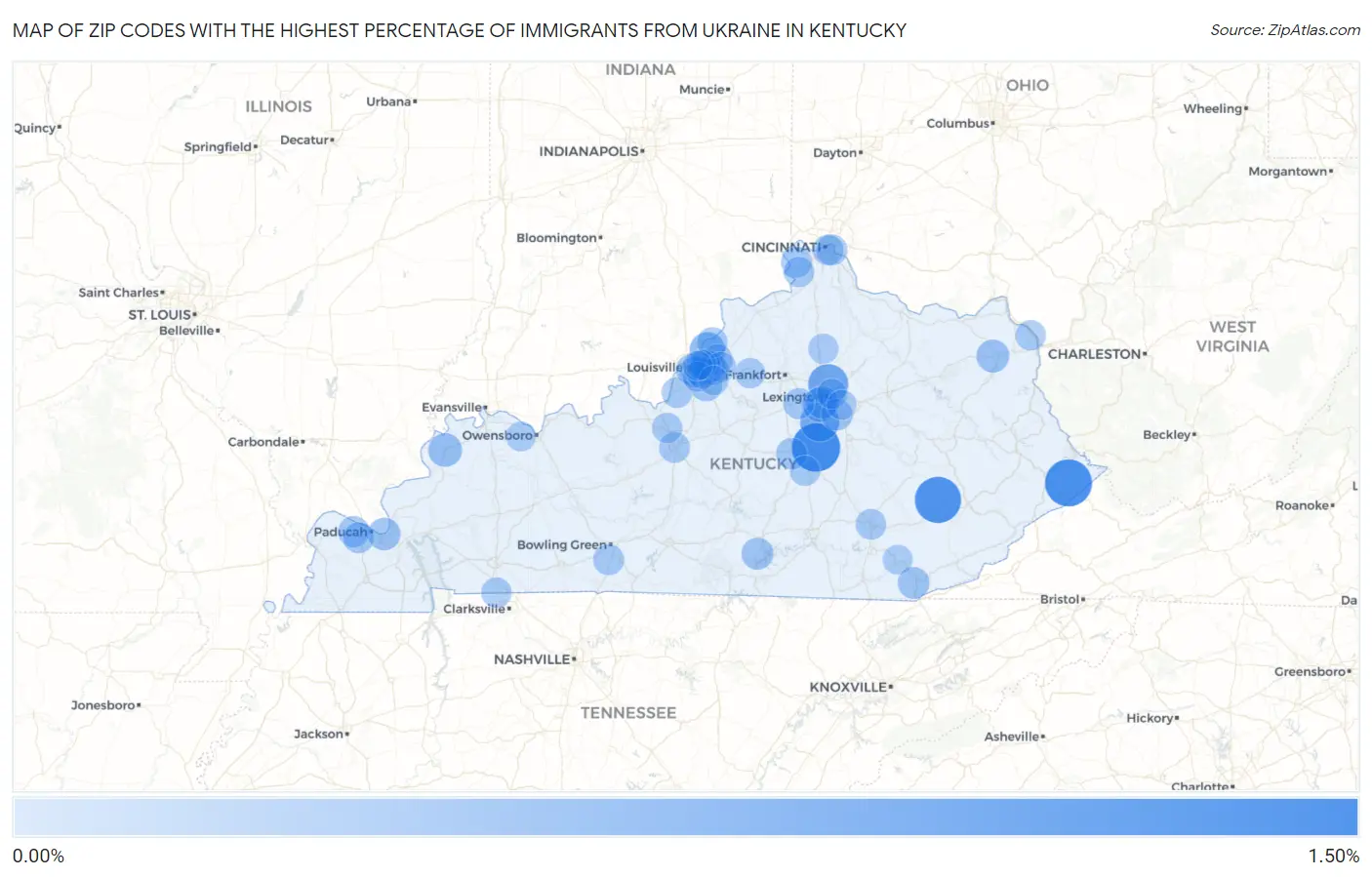 Zip Codes with the Highest Percentage of Immigrants from Ukraine in Kentucky Map
