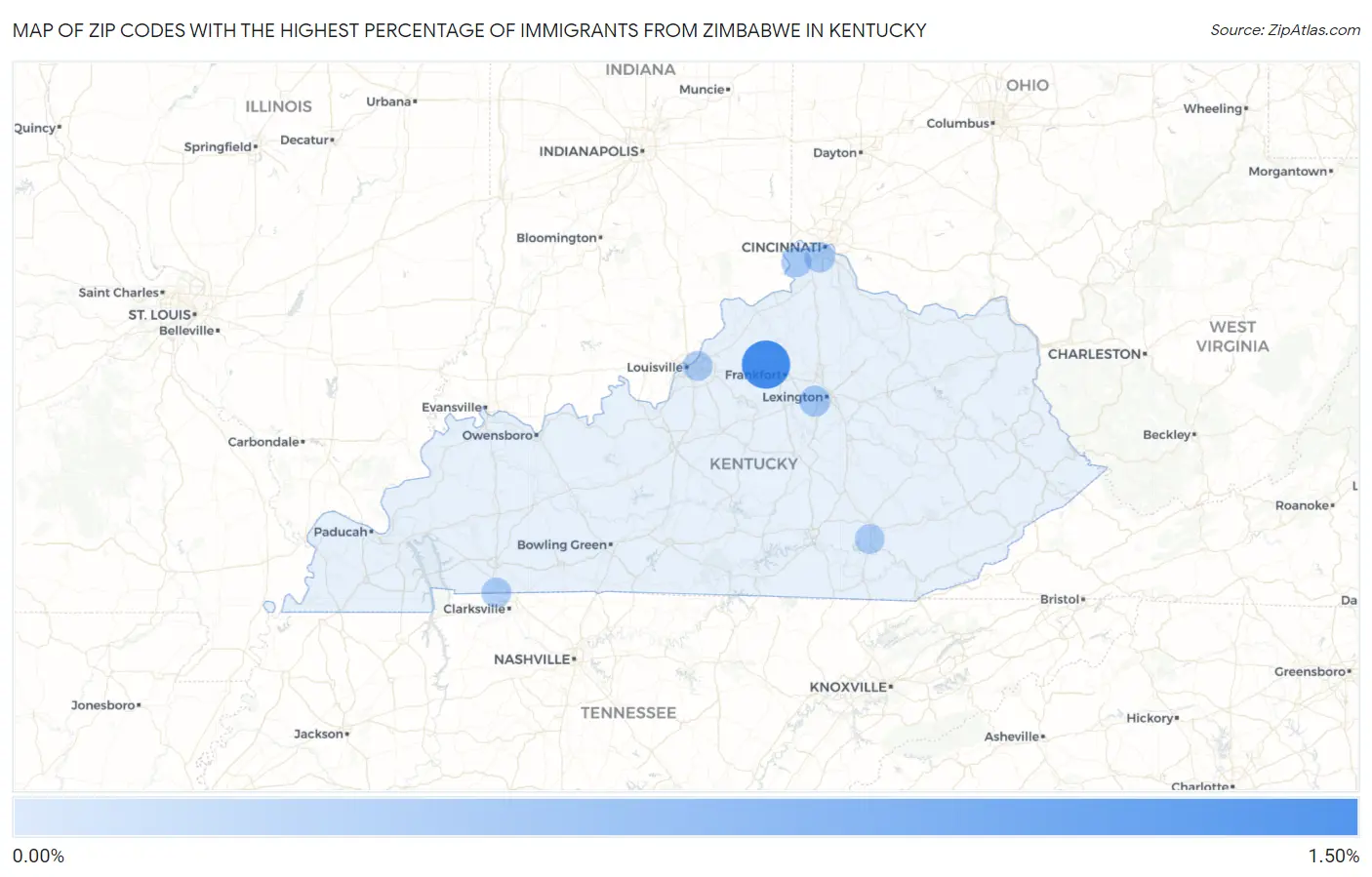 Zip Codes with the Highest Percentage of Immigrants from Zimbabwe in Kentucky Map