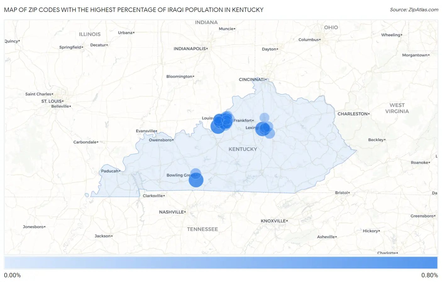 Zip Codes with the Highest Percentage of Iraqi Population in Kentucky Map