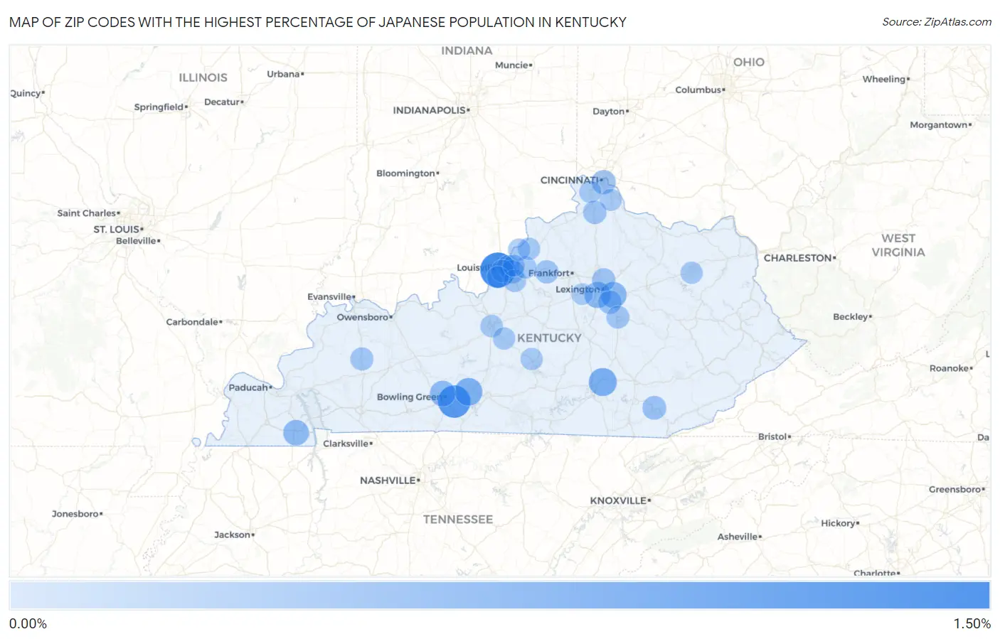 Zip Codes with the Highest Percentage of Japanese Population in Kentucky Map