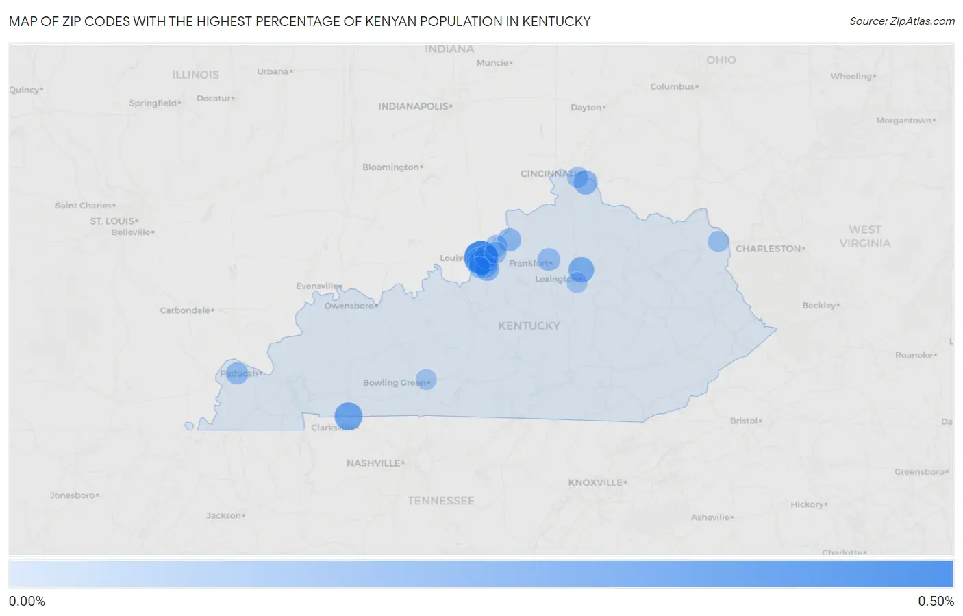 Zip Codes with the Highest Percentage of Kenyan Population in Kentucky Map