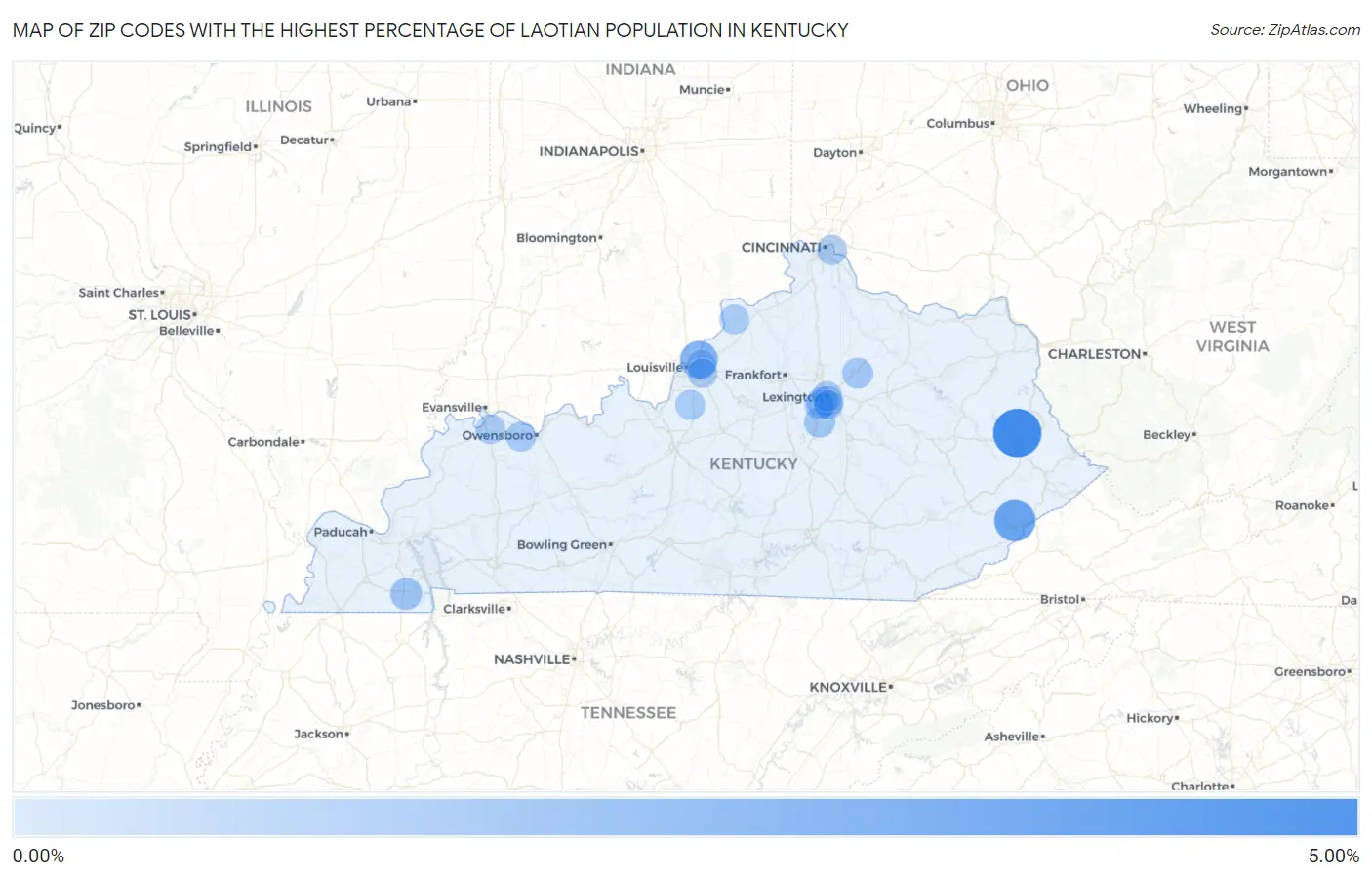 Zip Codes with the Highest Percentage of Laotian Population in Kentucky Map
