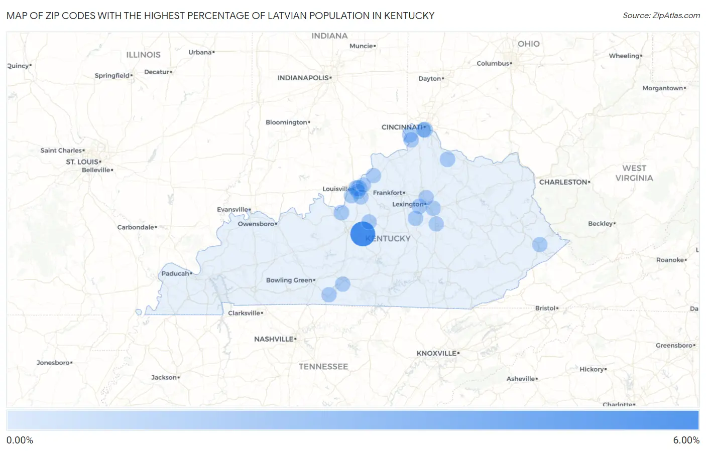 Zip Codes with the Highest Percentage of Latvian Population in Kentucky Map