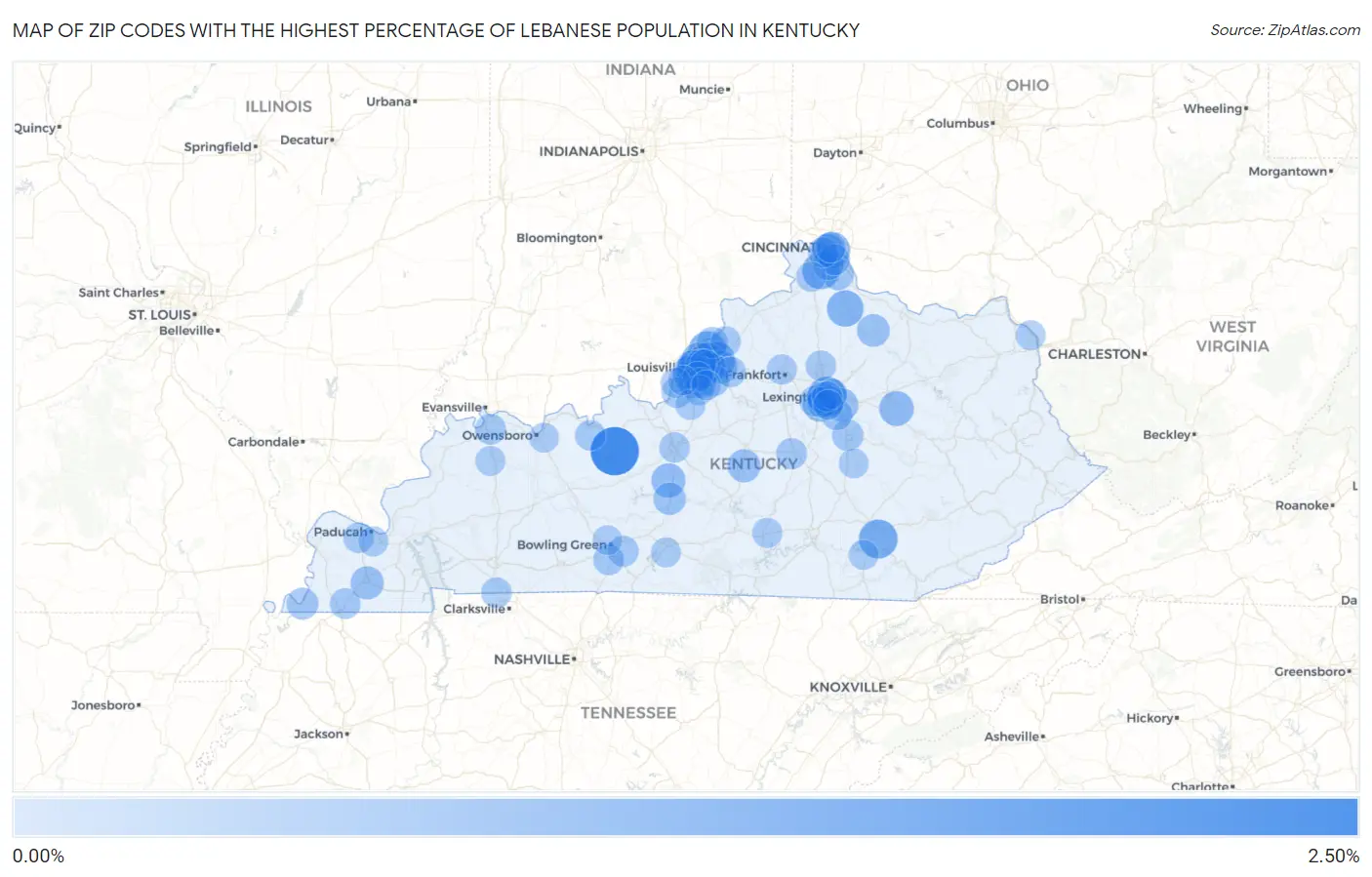 Zip Codes with the Highest Percentage of Lebanese Population in Kentucky Map