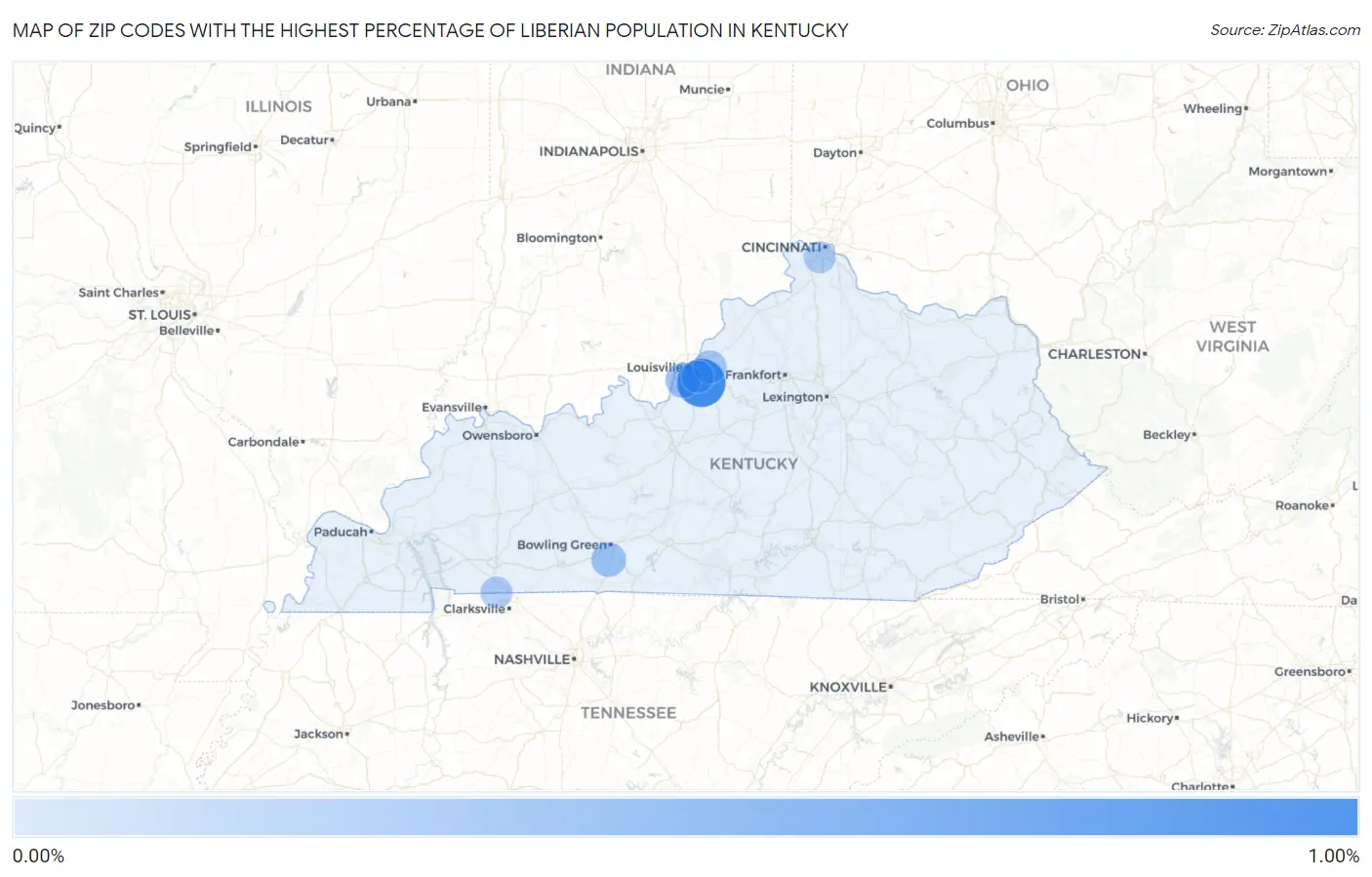 Zip Codes with the Highest Percentage of Liberian Population in Kentucky Map