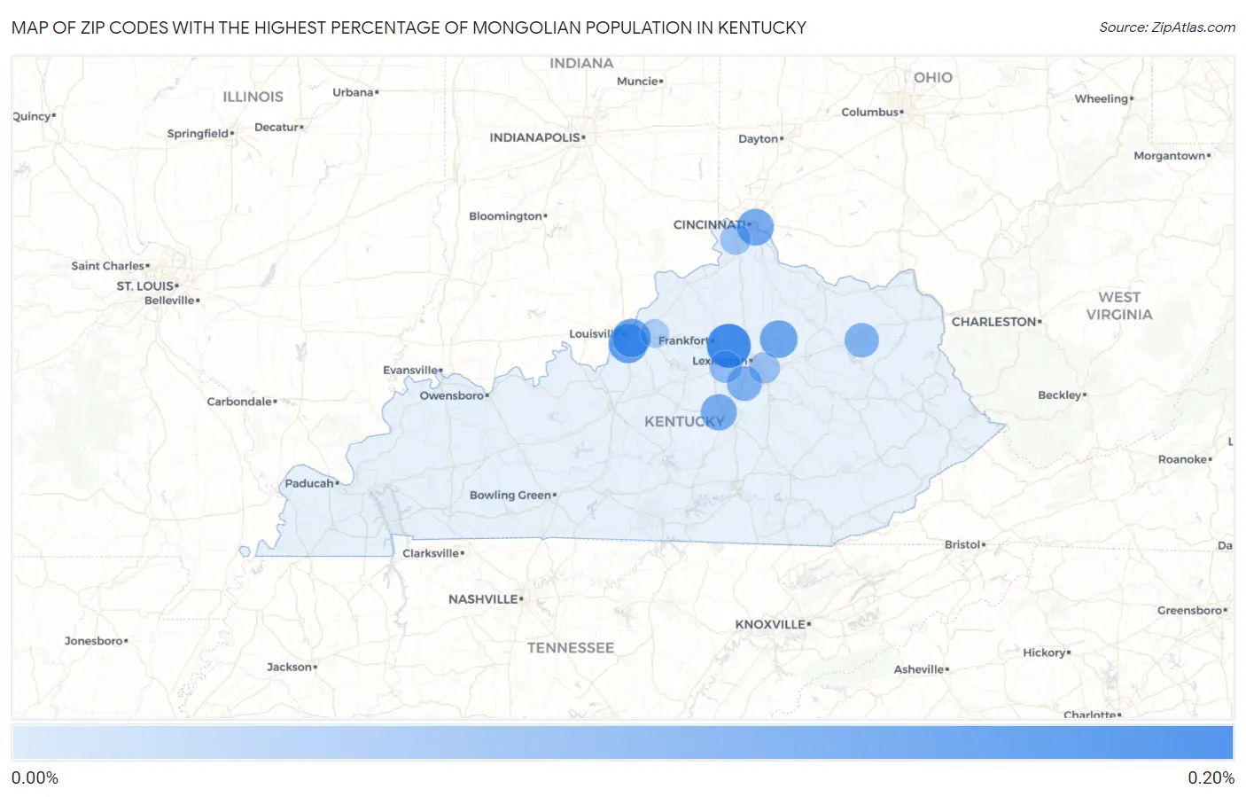 Zip Codes with the Highest Percentage of Mongolian Population in Kentucky Map