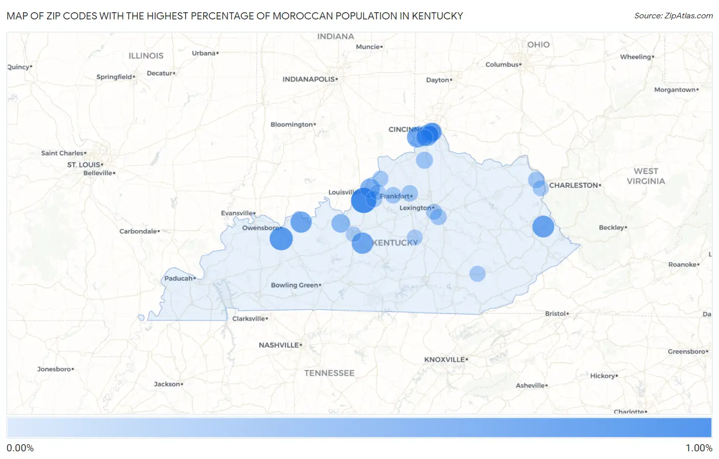 Zip Codes with the Highest Percentage of Moroccan Population in Kentucky Map