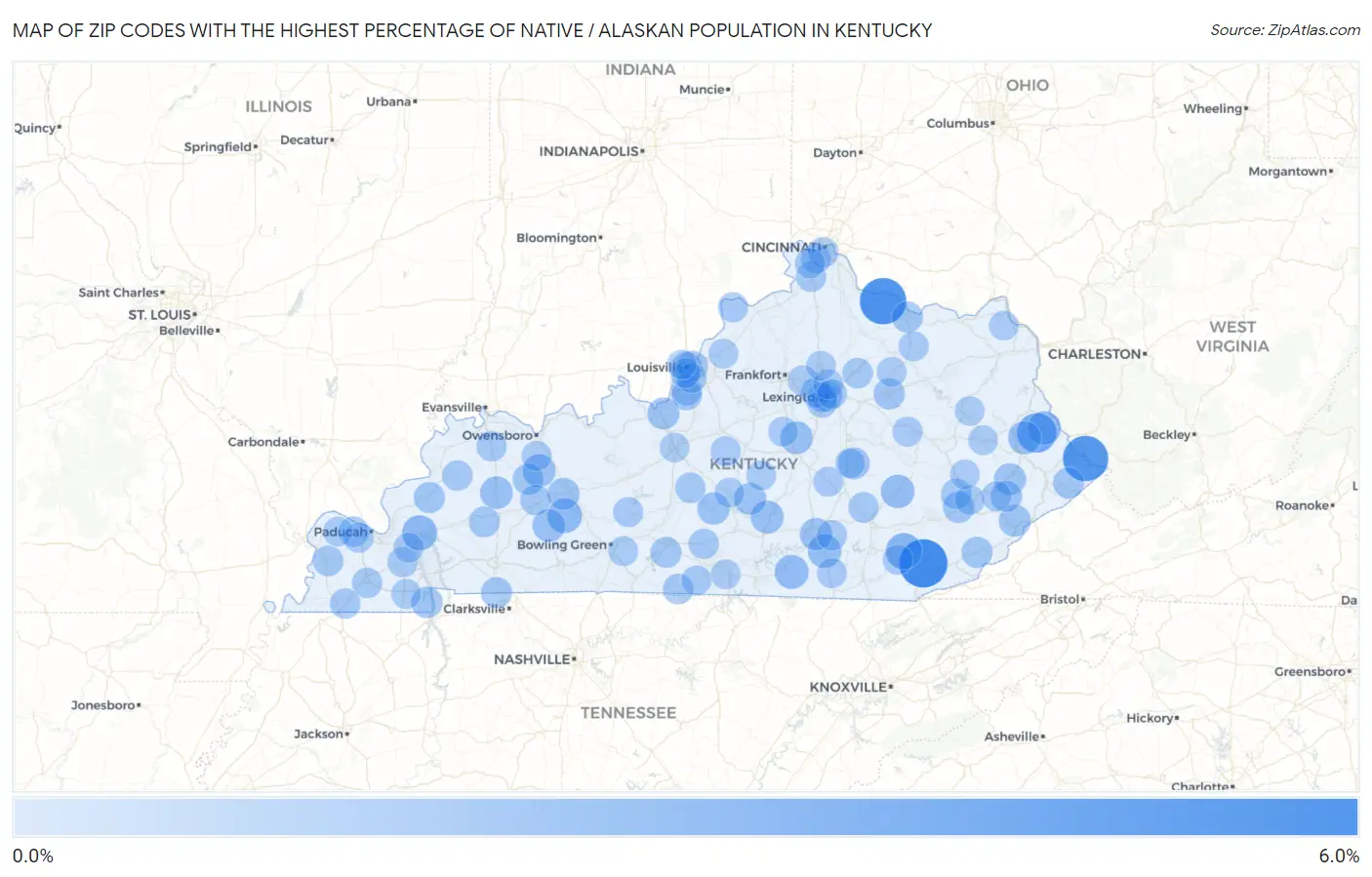 Zip Codes with the Highest Percentage of Native / Alaskan Population in Kentucky Map