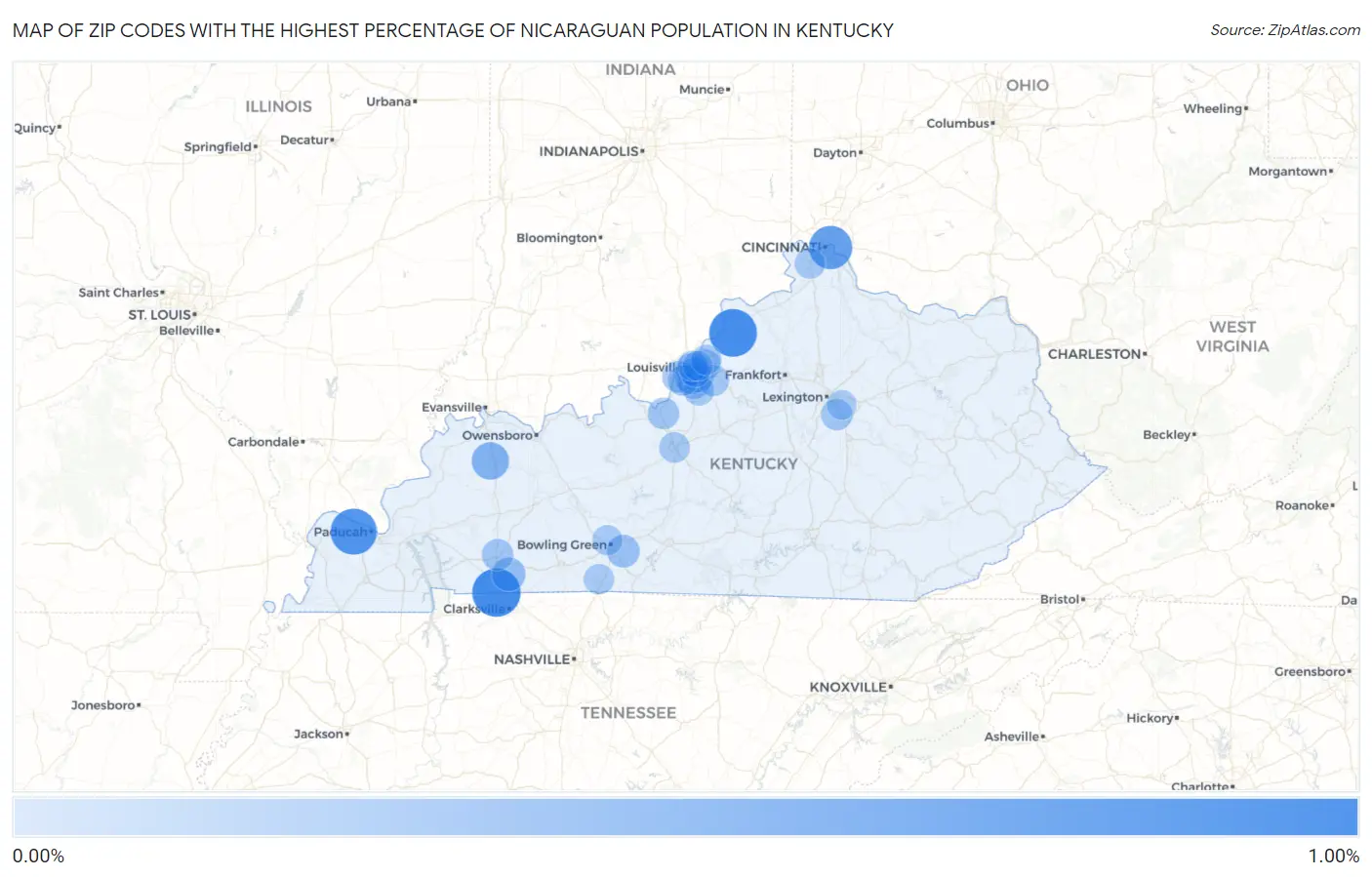 Zip Codes with the Highest Percentage of Nicaraguan Population in Kentucky Map