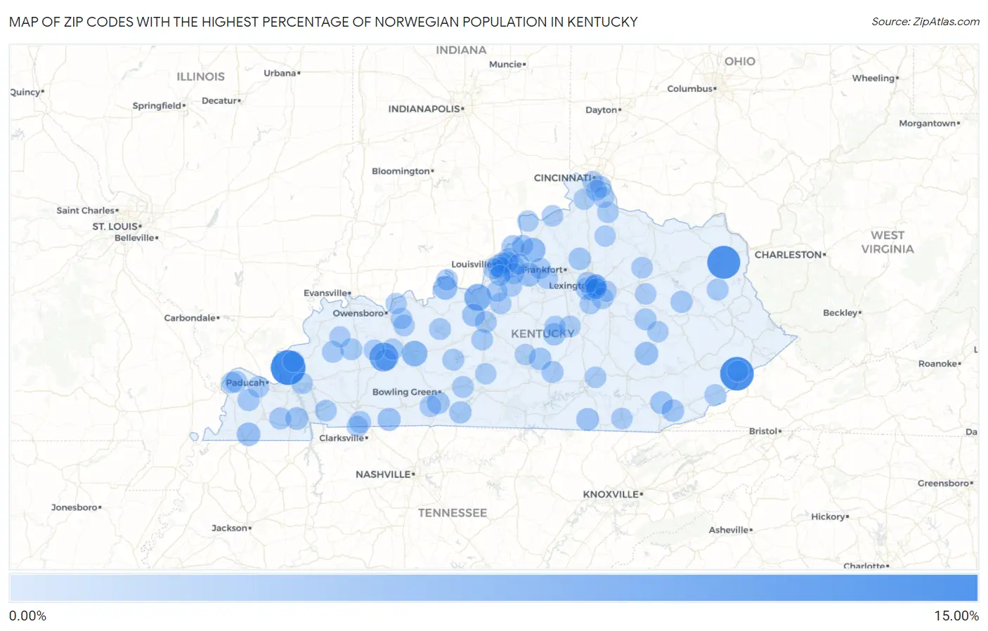 Zip Codes with the Highest Percentage of Norwegian Population in Kentucky Map