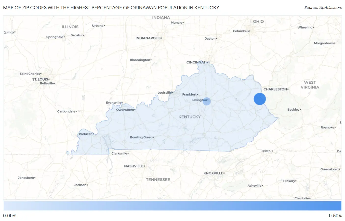 Zip Codes with the Highest Percentage of Okinawan Population in Kentucky Map
