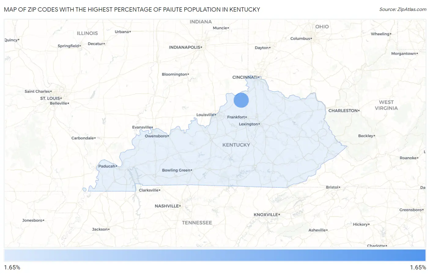 Zip Codes with the Highest Percentage of Paiute Population in Kentucky Map