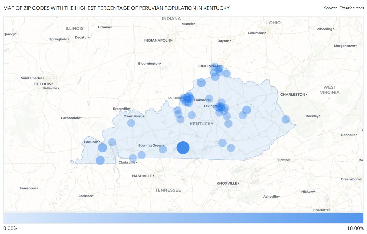 Zip Codes with the Highest Percentage of Peruvian Population in Kentucky Map