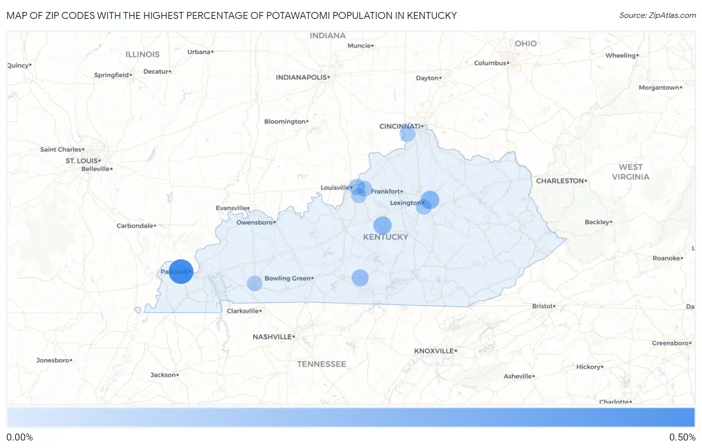Zip Codes with the Highest Percentage of Potawatomi Population in Kentucky Map