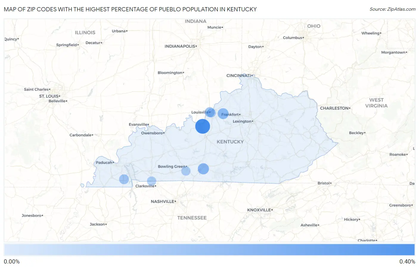 Zip Codes with the Highest Percentage of Pueblo Population in Kentucky Map