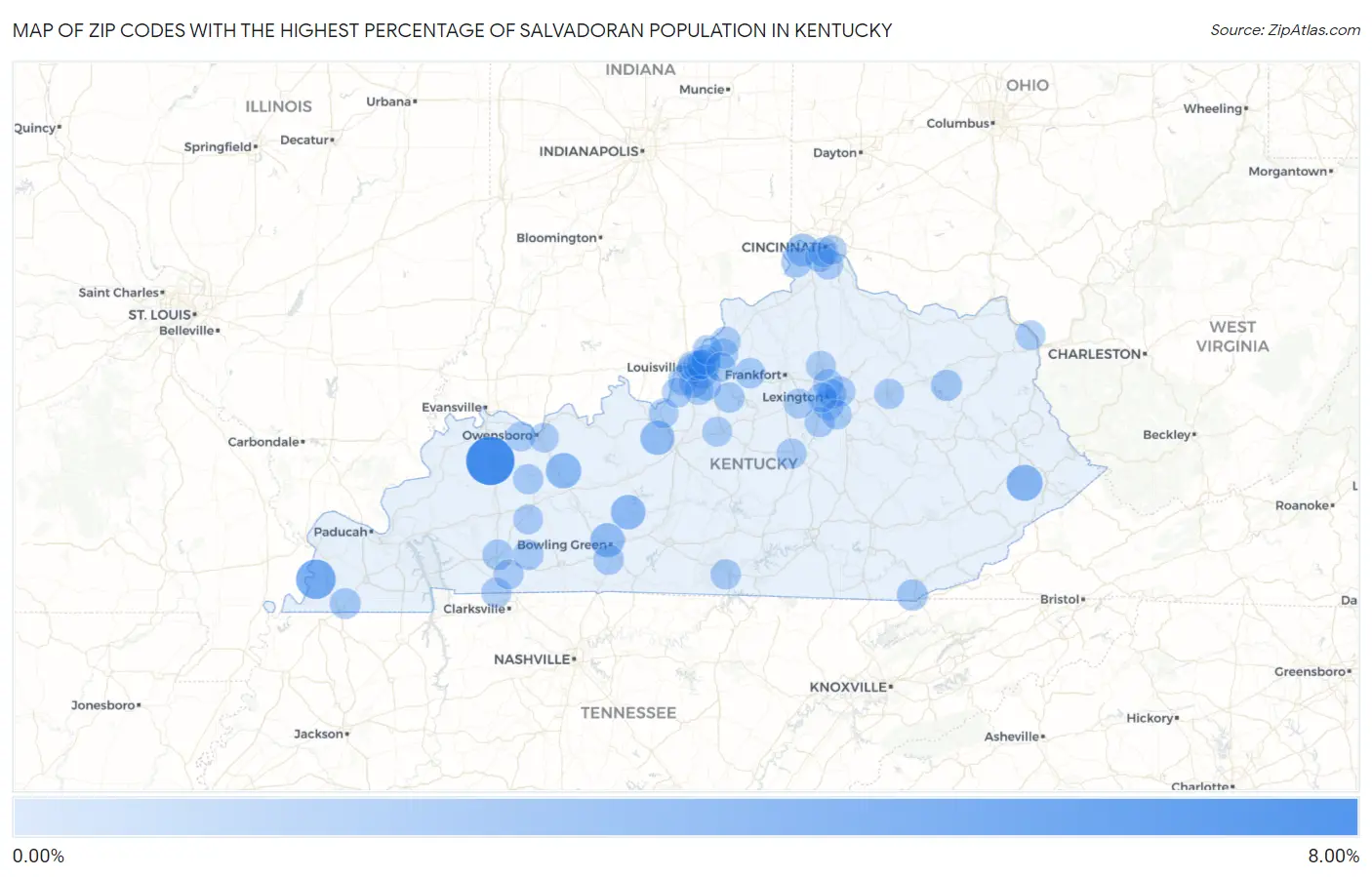 Zip Codes with the Highest Percentage of Salvadoran Population in Kentucky Map