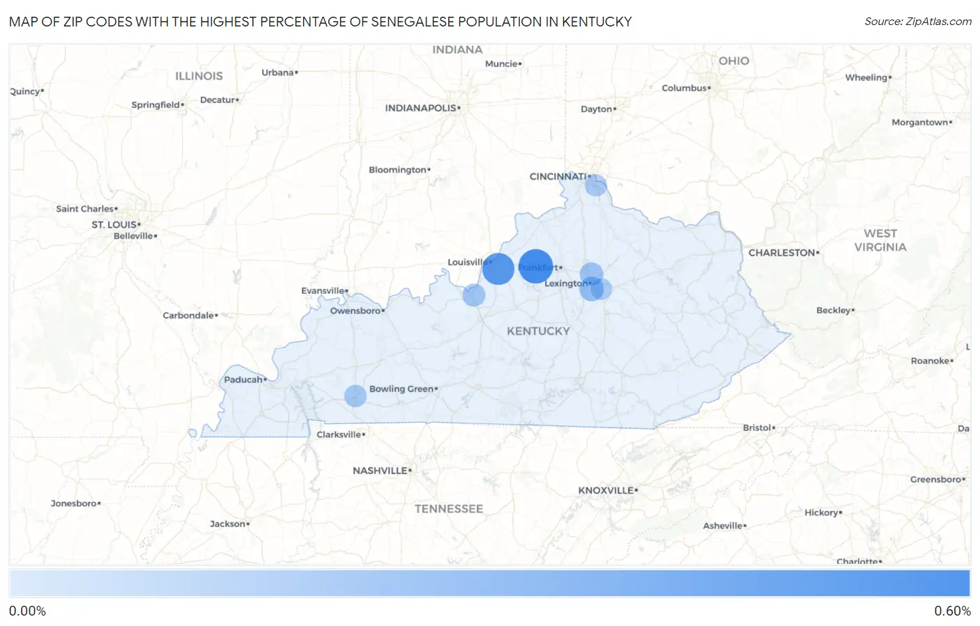 Zip Codes with the Highest Percentage of Senegalese Population in Kentucky Map